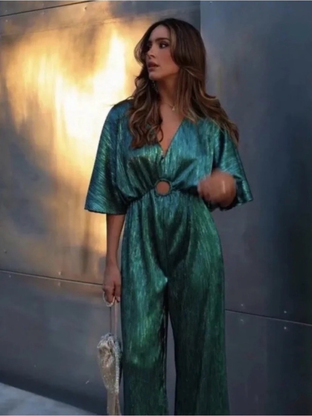 Zara Shimmery Teal Green Ring-Waist Jumpsuit
